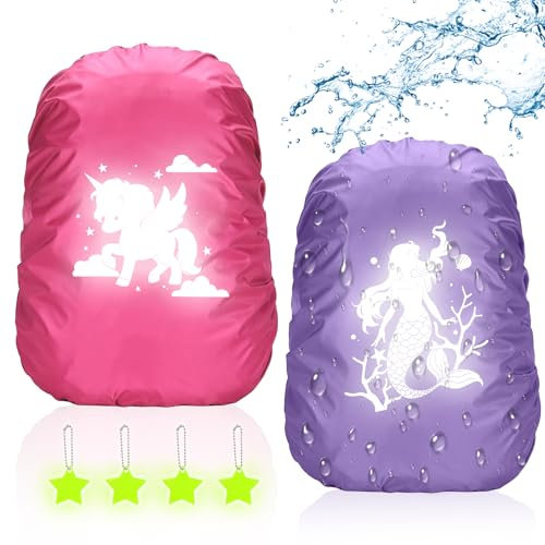 TaimeiMao 2PCS Housse de Pluie pour Sac à Dos, avec 4PCS Porte-clés Réflecteur, Protege Sac a Dos Pluie, Housse Sac à Dos Imperméable, Housse de Sac à Dos Réfléchissante, pour Randonnée,Camping,Vélo