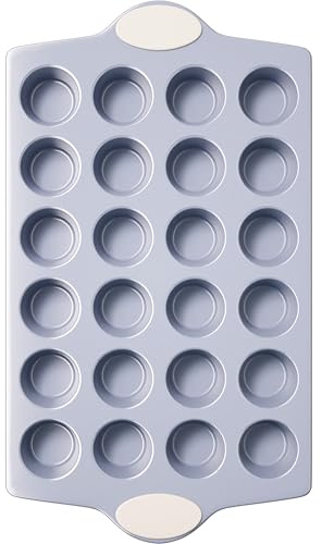 BRONYPRO 24-Cup Non Toxic Nonstick Ceramic Mini Muffin Pan & Cupcake Tin, PFOA & PFOA Free, Heavy Duty Rust-Resistant Aluminized Steel, Oven & Dishwasher Safe, Cream White