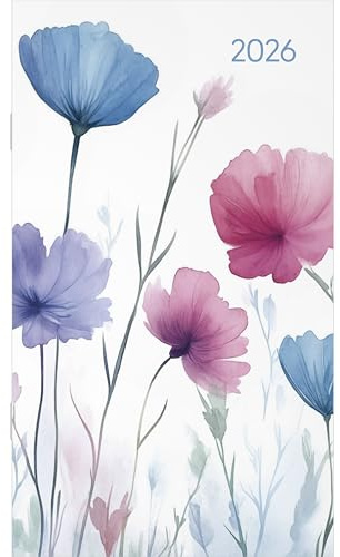 Alpha Edition - Miniplaner Style Blumenwiese 2026 – Taschenkalender 9×15 cm, Weekly-Planer mit 64 Seiten, 1 Woche pro Seite, kompakter Notizkalender mit Jahresübersicht & Zusatzinfos