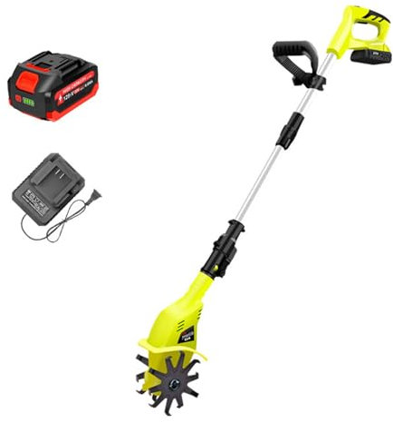 ZephyrGlow Motoazada eléctrica para jardín y huertos - Rotavavador inalámbrico con batería Recargable, Profundidad de labranza 25 cm, Ancho de Tierra cultivada 10 cm,TL-02