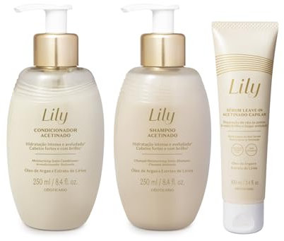 O Boticário Lily Set Regalo Cuidado del Cabello con 3 Productos | Champú Satinado Perfumado 250ml, Acondicionador 250ml y Sérum Leave-In 100ml