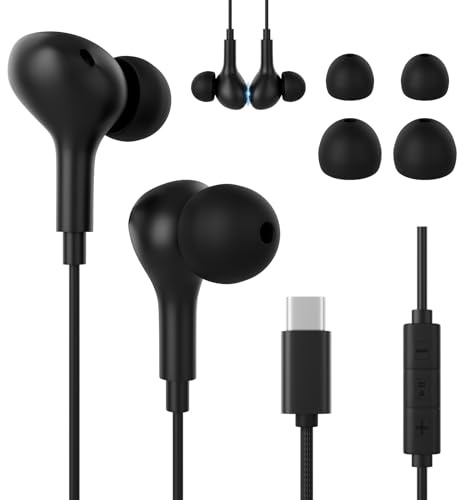 Écouteurs avec câble USB C Noir Écouteurs intra-auriculaires avec microphone