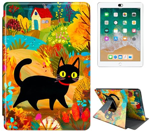 RWUTYTIUL Amazon Kindle Fire Max 11 Tablet Hülle (13th Generation, 2023 Version) 11 Zoll, 360 Grad Rotation, Stoßfeste Schutzhülle für Damen und Herren, Schwarze Katze im Herbst