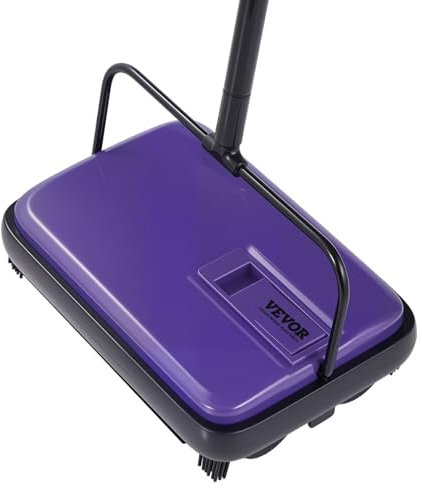 VEVOR Carpet Sweeper Manual, Floor Sweeper with 300 ml Dustbin Capacity Easy to Empty, 17 cm inch Cleaning Width for Home Office Carpets Pet Hair Dust, Purple