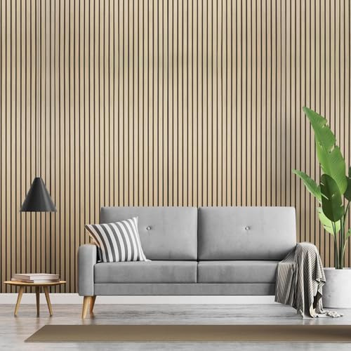 Modern Acoustic Wall Panels, 240cm Length x 60cm Width, Dark Wood, Vertical Slat Design (Light Oak)