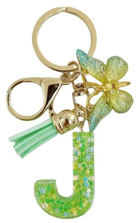 HAODOPSTY Schlüsselanhänger Mädchen, Schlüsselanhänger Buchstabe, Schlüsselanhänger mit Anfangsbuchstaben, Schlüssel Anhänger Schmetterling, Keychain Geschenke für Frauen, Grün