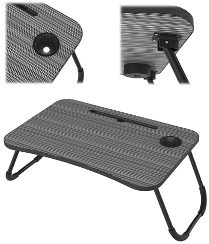 UISEBRT Laptoptisch, Tragbar Betttisch für Bett, Klappbar, Mit Getränkehalter, Ideal für 17 Zoll Laptops, 60x40x26.5 cm, Faltbar für Einfache Aufbewahrung,Schwarz