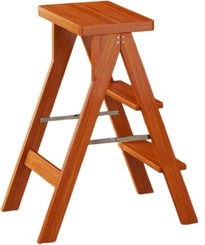 Wooden Folding Library Ladder Chair - Convertible Stepladder & Stool, Portable Foot Stools, Max Weight 100kg, Light Walnut Finish, Perfect for Adults & Home Decor