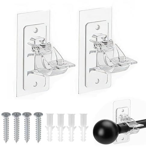 CKDSA Lot de 2 Supports de Tringle à Rideaux Auto Rideaux Autocollants en Pet sans Perçage Crochets Réglables sans Clous pour Salon et Salle de Bain Transparent Rideaux Suspendus ou Porte-Serviettes