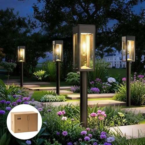 Philips 8 Packs Solar Pathway Lights Outdoor, Glass Metal Led Garden Landscape Lightings, 3000K Warm White, Waterproof for Decor Yard, Walkway, Patio, Driveway, Lawn