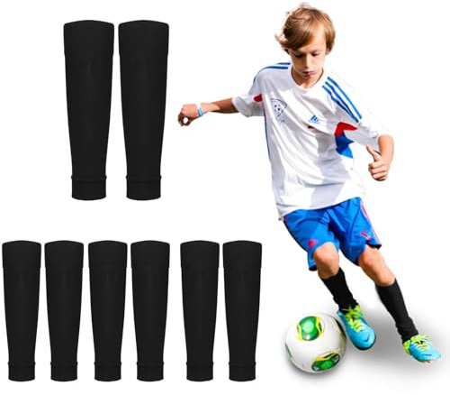 4 Paar Kinder Fußball Stutzen, Schwarz Atmungsaktiv Schienbeinschoner Socken, Tubes Sportsocken, Elastische Fußballsocken Stutze, Stulpen Kinder Fußball Stutzen, für Fußballspiele Anfänger