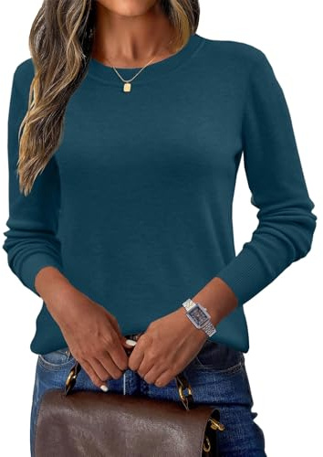 Yutdeng Jersey Lana Mujer Invierno Elegante Suéter de Lana Cuello Redondo Jersey Cachemira Ligero Sueter Punto Manga Larga Suave Suéteres Otoño Cálido Jerséis Cómodo Sweater Casual Pullover Básico Top