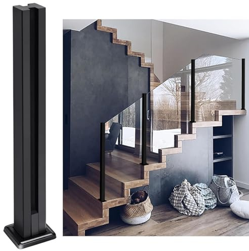 Black Glass Railing Post Kit - Wrought Iron il for Terraces Balconies Gardens & Outdoor Stairs - Square Metal Fence Posts for Steps & Renovations