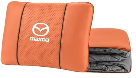 QYPLKJHG Reisedecke Kissen 2 in 1 für Mazda CX-80 2024 2025, Autokissen Decke mit Auto Logo Reisedecke für Auto Kuscheldecke Auto Decken Kissen Flugzeugdecke Auto Accessoires,Orange