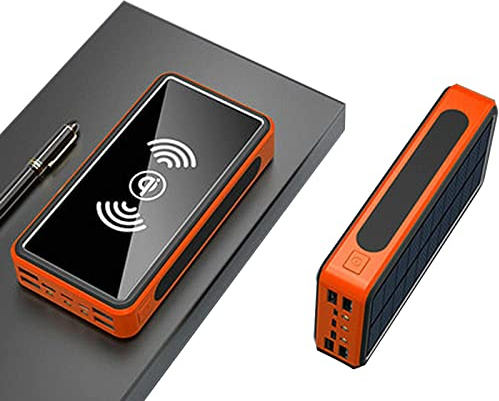Chargeur Portable Power Bank, Batterie Externe à Charge Rapide, Chargeur Solaire à Induction sans Fil, 100 000 mAh, Chargeur Solaire Portable sans Fil - Batterie Externe avec indicateur d'ét