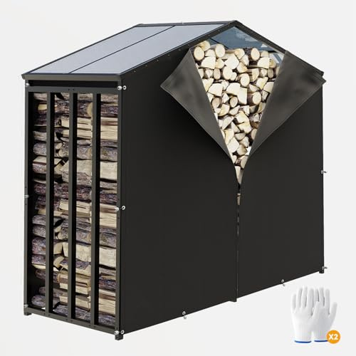 UDPATIO Metall Kaminholzregal Anthrazit 185 x 105 x 190 cm / 3,2m³ mit Polycarbonat Dach – Wetterfest, mit UV-Beständiger Plane, Stapelhilfe Kaminholzlage Holzlager für Garten Terrasse