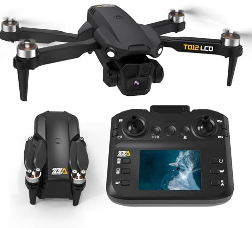 Toladrone Pieghevole Drone con Telecamera 4K, Droni con Trasmissione su Schermo LCD, modalità Headless, Regolazione Elettrica a 90°, Quadricottero RC per Adulti, TD12LCD Drone per Principianti