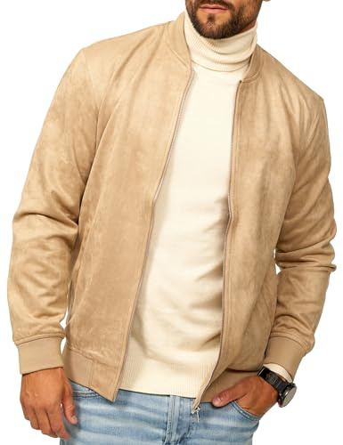 behype. Herren Blouson-Jacke als Weiche Übergangsjacke - Dünne Bomberjacke mit Baseball Stehkragen in Leder-Optik für Männer - Men's Jacket