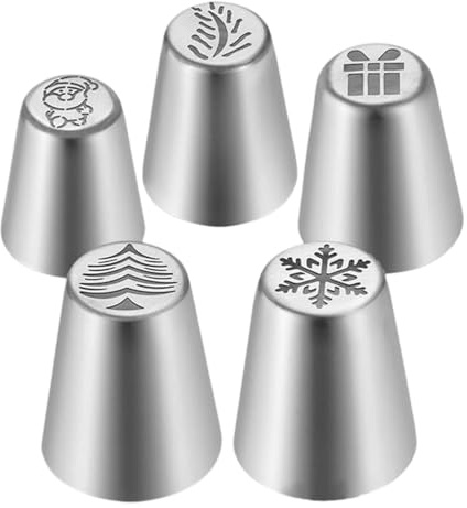 Bocchette Per Decorazione Torte 5 Pezzi,Set Punte da Piping Natale per Decorazione Torte - in Acciaio per Decorare Biscotti Cupcake Dolci