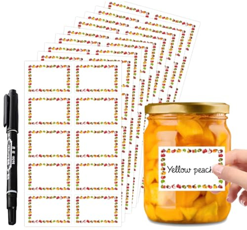 LEPGUYO 100 Étiquettes Autocollantes pour Bocaux de Marmelade, Cadeau Stylo à Étiqueter, Imperméables pour Pots & Bouteilles en Verre
