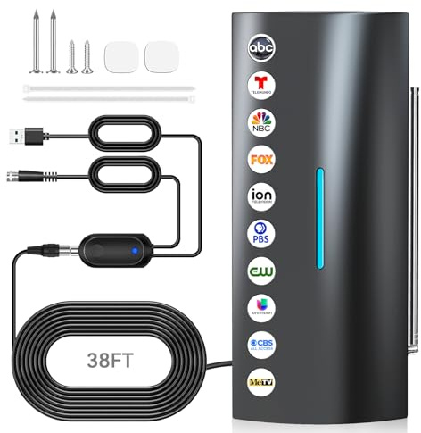 3600+ Miles Range TV Antenna, 2026 Upgraded Digital Antenna for Smart TV Indoor, Long Range Outdoor HDTV Antenna for Local Channels with Amplifier Signal Booster-Supports 8K/4K/1080P-38FT Coax Cable