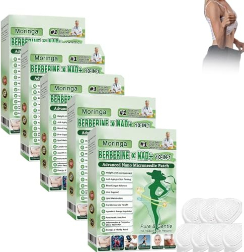 Moringa 10 en 1, parches adelgazantes Healrize Moringa 10 en 1 avanzados con microalas nano, ingredientes naturales, para hombres y mujeres (5 cajas)