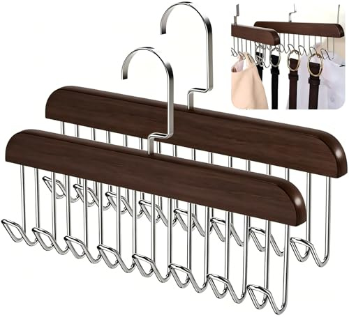 2 Piezas Soport para Cinturones para Armario,Percho para Corbatas de MaderaOrganizador para Corbatas, Bufandas,Sostenes y Trajes de Baño Ahorra Espacio(marrón)