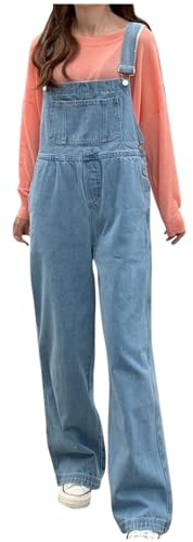 Baggy Jeans Latzhose Damen Sommer Denim Overalls mit Taschen Lässig Straight Leg Jeanslatzhose Lang Verstellbare Blaue Latzhosen Große Größen Streetwear