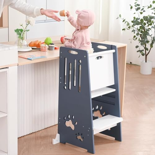 Kleinkind Tritthocker Kinderhocker, Höhenverstellbar (blau-Weiß)