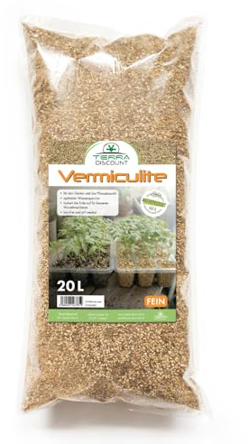 Vermiculite für Pflanzen – Wasserspeicherndes Substrat für Anzucht, Aussaat & Stecklinge – Steriles Vermiculit für Erde & Pflanzenzucht – Fein oder Grob – 1L, 3L, 5L, 10L, 20L, 50L (fein, 20 Liter)