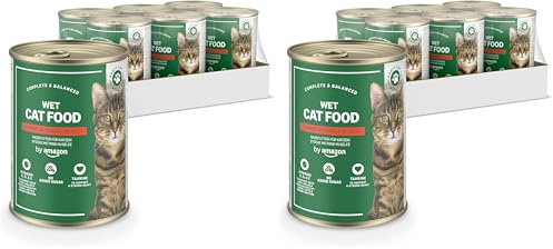 by Amazon Getreidefreies Katzennassfutter, Dose, Rindfleischstücke in Gelee, 6 x 405 g (Packung mit 2)