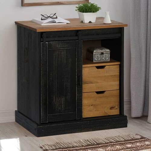 LoogCape Sideboard with Sliding Door, Black, 80 x 40 x 80 cm, Solid Wood Chest of Drawers, Buffet Cabinet for Living Room, Dining Room, Hallway, Bedroom, Kitchen and Office