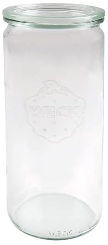 Weck 6 Einkochgläser 1,0 Liter Zylinderglas RR80 mit Glasdeckel, Ringen und Klammern im Original Karton (Mit Glasdeckel, Ringen und Klammern)