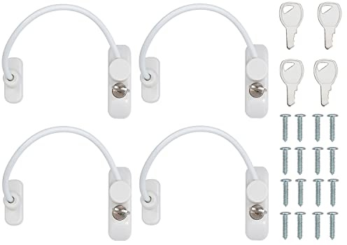 Kamtop 4 PCS Window Restrictor Locks, Lockable Window & Door Limiters with Keys, Child-Friendly Casement Window Lock, Window Opening Control Guard for Improved Child Protection (White)