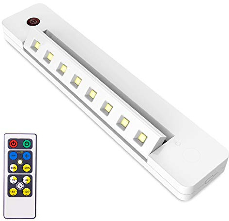 BIGLIGHT Under Counter Light Battery Operated, Dimmable Closet Light with Remote and Timer, Wireless Under Cabinet Lighting, Stick on Lights for Pantry Wardrobe Shelf, Warm White, 10 Inch