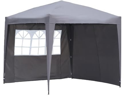 Angel Living 2.5 x 2.5M Faltbarer Pop up Pavillon Outdoor,Faltpavillon Gartenzelt Partyzelt,UV-Schutz 50+,2 Seitenwänden mit Reißverschlüssen für Außen, Garten, Camping Grau