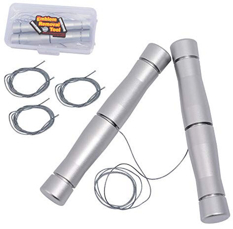 Ehdis Auto Embleme Entferner Logo Remover mit 3 Ersatz-PE-Leitungen und 2 Aluminiumgriffe kein Kratzer für Embleme Remove Auto-Logo entfernen (Silber-)