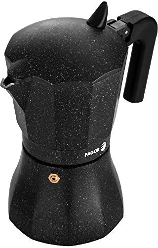 Fagor Tiramisu - Cafetière Italienne, Aluminium Extra-Épais, NON COMPATIBLE INDUCTION, Bouton et Poignées Ergonomiques au Toucher Froid, Café (3 TASSES)