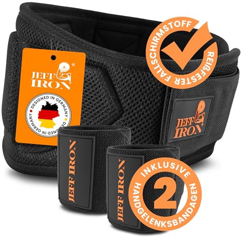 Jeff Iron -Gewichthebergürtel mit Handgelenkbandagen – Rutschfest & stabilisierend | Fitness Gürtel für Krafttraining, Bodybuilding & Powerlifting | Verstellbarer Lifting Belt für Herren & Damen