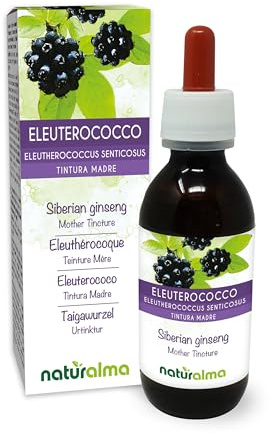 Sibirisk ginseng eller Rysk rot (Eleutherococcus senticosus) rötter Alkoholfri modertinktur Naturalma - Flytande extrakt i droppar 120 ml - Kosttillskott - Vegan