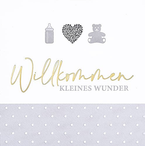 Perleberg Karte zur Geburt 15 x 15 cm - Hochwertiges Geschenk zur Geburt für Jungs und Mädchen - Geburtstagskarte Willkommen kleines Wunder - Geburtskarte mit Umschlag