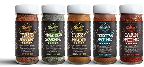 Foddies Spice Pack - Buy 4 get 1 FREE, Low FODMAP, Gluten Free, No Onion No Garlic, Vegan, Plant Based, IBS Friendly