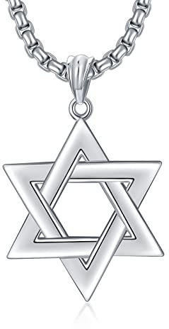 PDTJMTG Star of David Necklace Sterling Silver Star of David Necklace for Men Women with 22”+2” Stainless Steel Chain