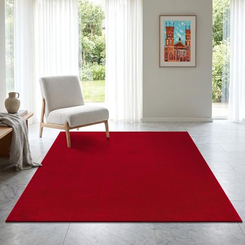 SANAT Kurzflor Teppich Wohnzimmer - Uni Modern Teppiche fürs Schlafzimmer, Arbeitszimmer, Büro, Flur, Kinderzimmer und Küche - Rot, 140 x 200 cm