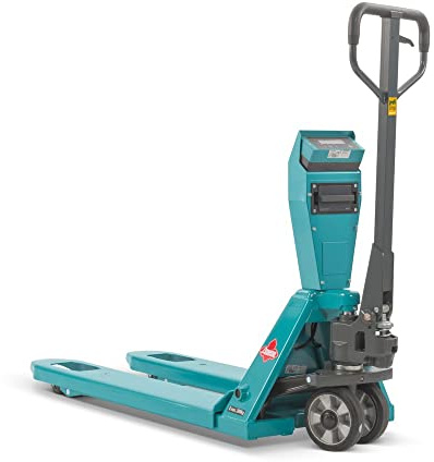 Ameise Hubwagen Präzisionswaage mit 0,2/0,5/1kg Schritten | 2,0t Tragkraft | 1.150mm Gabellänge | Vollgummi Lenkrad | Polyurethan Einfach-Gabelrollen | Schnellhub bis 120kg | Wiegehubwagen Türkisblau