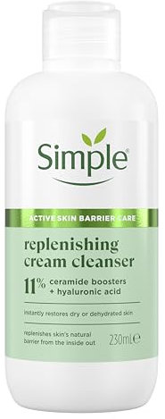 Simple Replenishing Cream Cleanser Face Cleanser Suitable for even the Most Sensitive Skin with 11% Ceramide Boosters and Hyaluronic Acid 230 ml