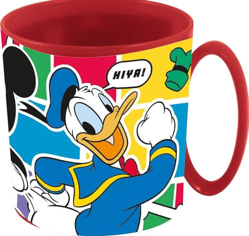 Tataway Tasse Disney Mickey Mouse Mickey Mouse en plastique rouge pour enfants, 350 ml, passe au micro-ondes