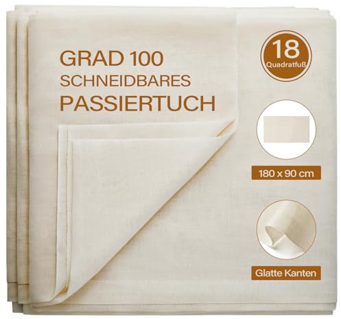 eFond Passiertuch, 180x90cm Käsetuch Feingewebt Dichtegrad 100 Passiersieb Ungebleichte Reine Baumwolle Seihtuch, Flusenfrei Und Ultrafeinmaschig Filtertuch, Nach Bedarf Zuschneidbar (18 Quadratfuß)