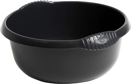 28cm Round Washing Up Bowl | Midnight Black High Grade Plastic Kitchen Basin | Multipurpose Mixing Bowl & Dish Pan | Durable & Space Saving Home & Kitchen Essential