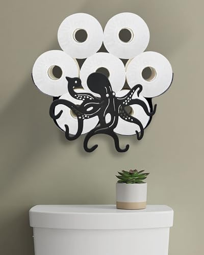 Wigag Octopus Toilet Paper Holder for Extra 8 Rolls, Funny Decorative Toilet Paper Storage Wall Mounted, Farmhouse Bathroom Animal Decor Accessoris Storage Cabinet